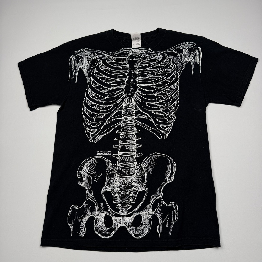 Vintage Skeleton Anatomy Graphic Shirt Mens Medium Black T-Shirt
